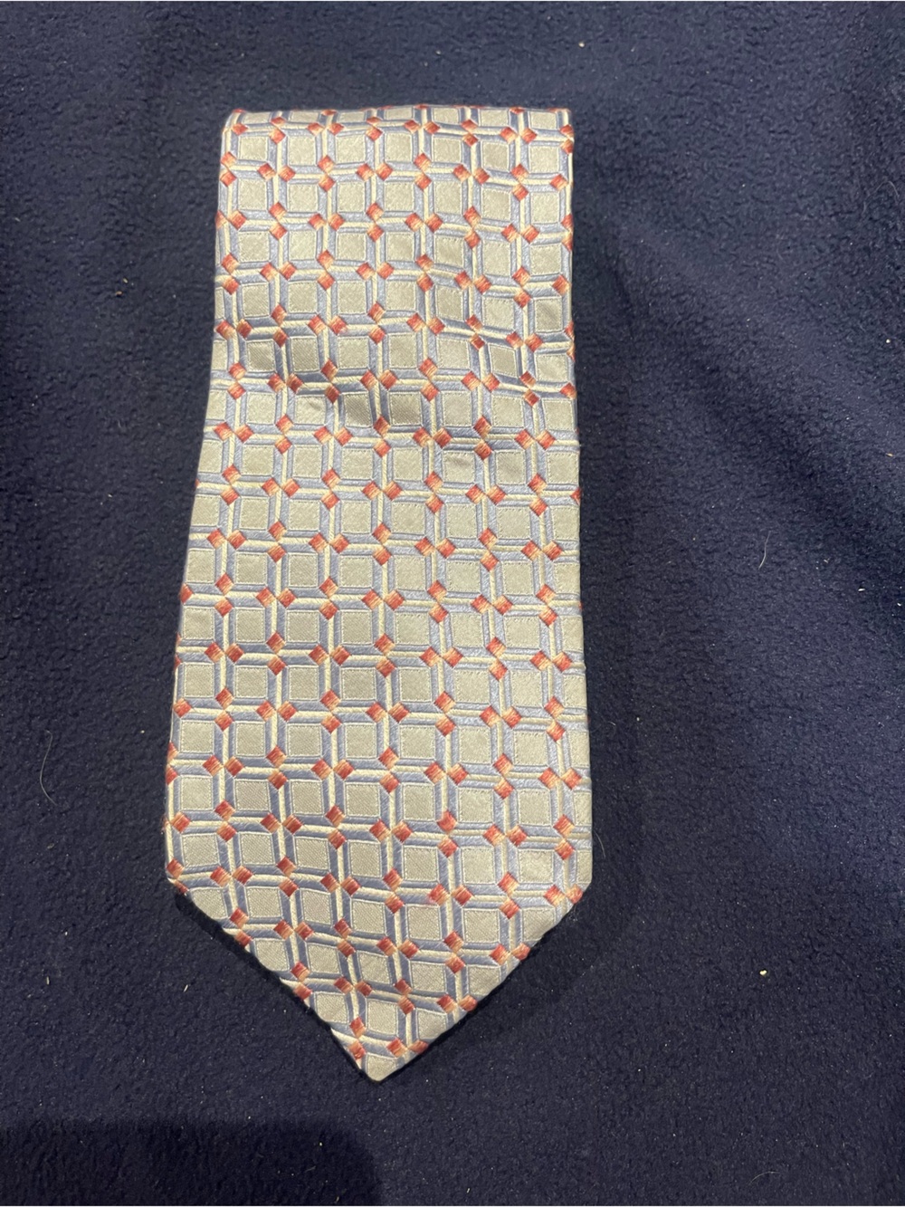Ermenegildo Zegna Silver-Gray Tie with Orange Geometric Motif